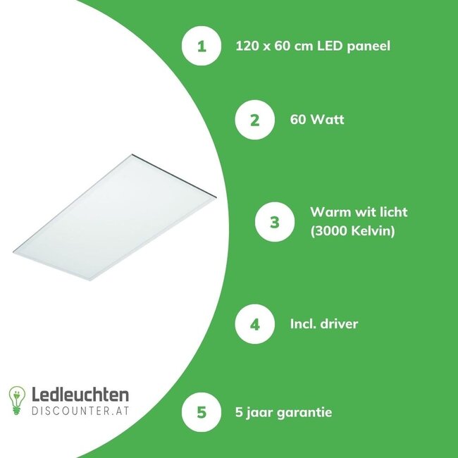 LCB LED Panel 120x60cm - 3000K - 60W - 7200Lm - inkl. Trafo - 5 Jahre Garantie