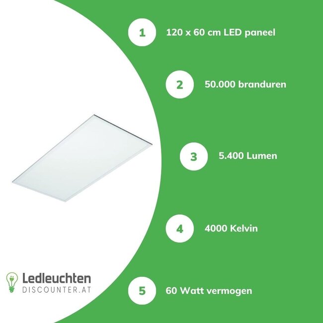 LCB LED Panel 120x60cm - 4000K 840 - 60W 5400Lm - flimmerfrei - 5 Jahre Garantie