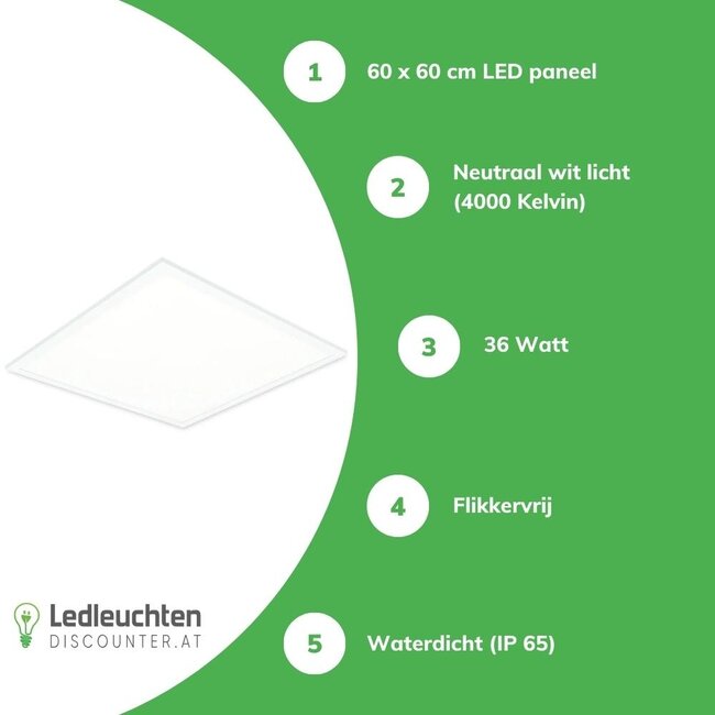 LED Panel - IP65 wasserdicht - 60x60cm - 4000K 830 - 36W 4320Lm - flimmerfrei