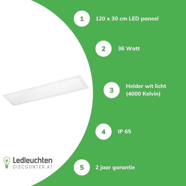 LED Panel - IP65 wasserdicht- 120x30cm - 4000K 830 - 36W 4320Lm - flimmerfrei