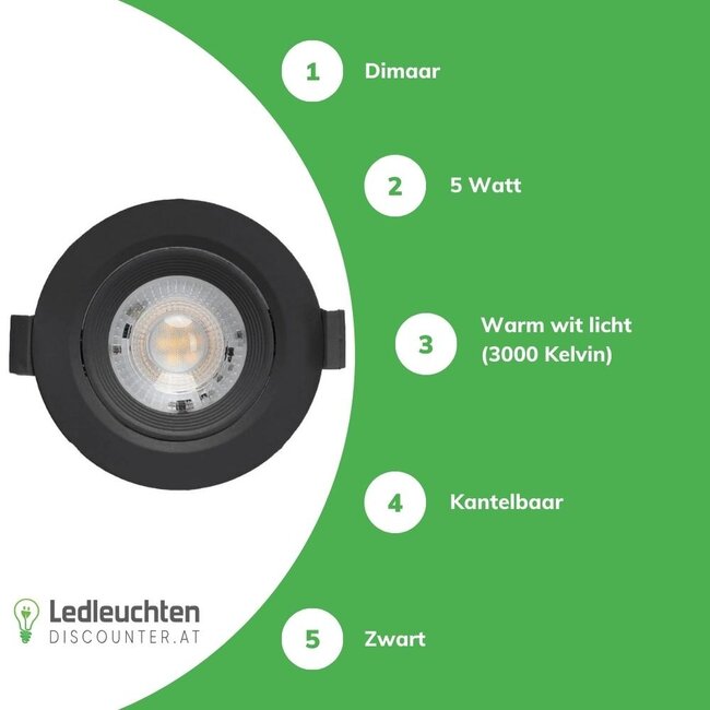 LED Einbauspot dimmbar - 5W entspricht 50W - 3000K Warmweiß - schwenkbar - Schwarz