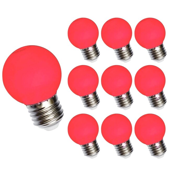 10er Vorteilspack - LED Lampe E27 - G45 1W rote Lichtfarbe