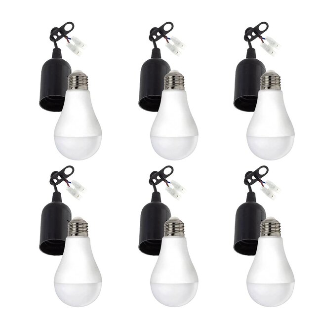 6er Vorteilspack E27 Lampenfassung mit Lüsterklemme - inkl. 6x LED Lampe E27- A60 - 9W 6000K Tageslichtweiß
