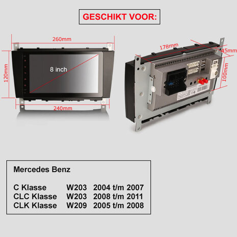 Cartronix Autoradio voor Mercedes C-Klasse CLC CLK | Android 10 | W203 | W209