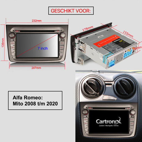 Cartronix Alfa Romeo Mito Autoradio Navigatie | CarPlay | Android 12