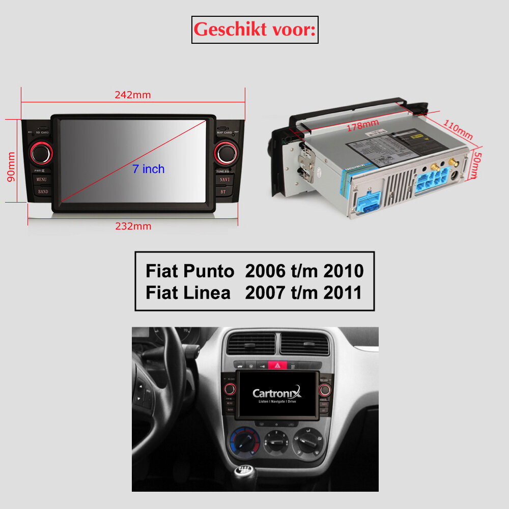 Cartronix Fiat Punto 2005 – 2009 Android 12 | Android Auto | Carplay Cartronix Fiat Punto 2005 – 2009 Android 12 | Android Auto | Carplay