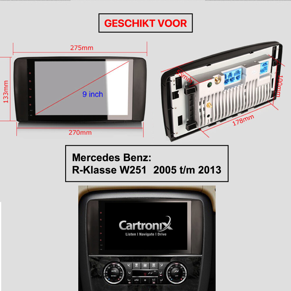 Cartronix Mercedes R-Klasse Autoradio | CarPlay | Bluetooth & Navigatie| Android 10