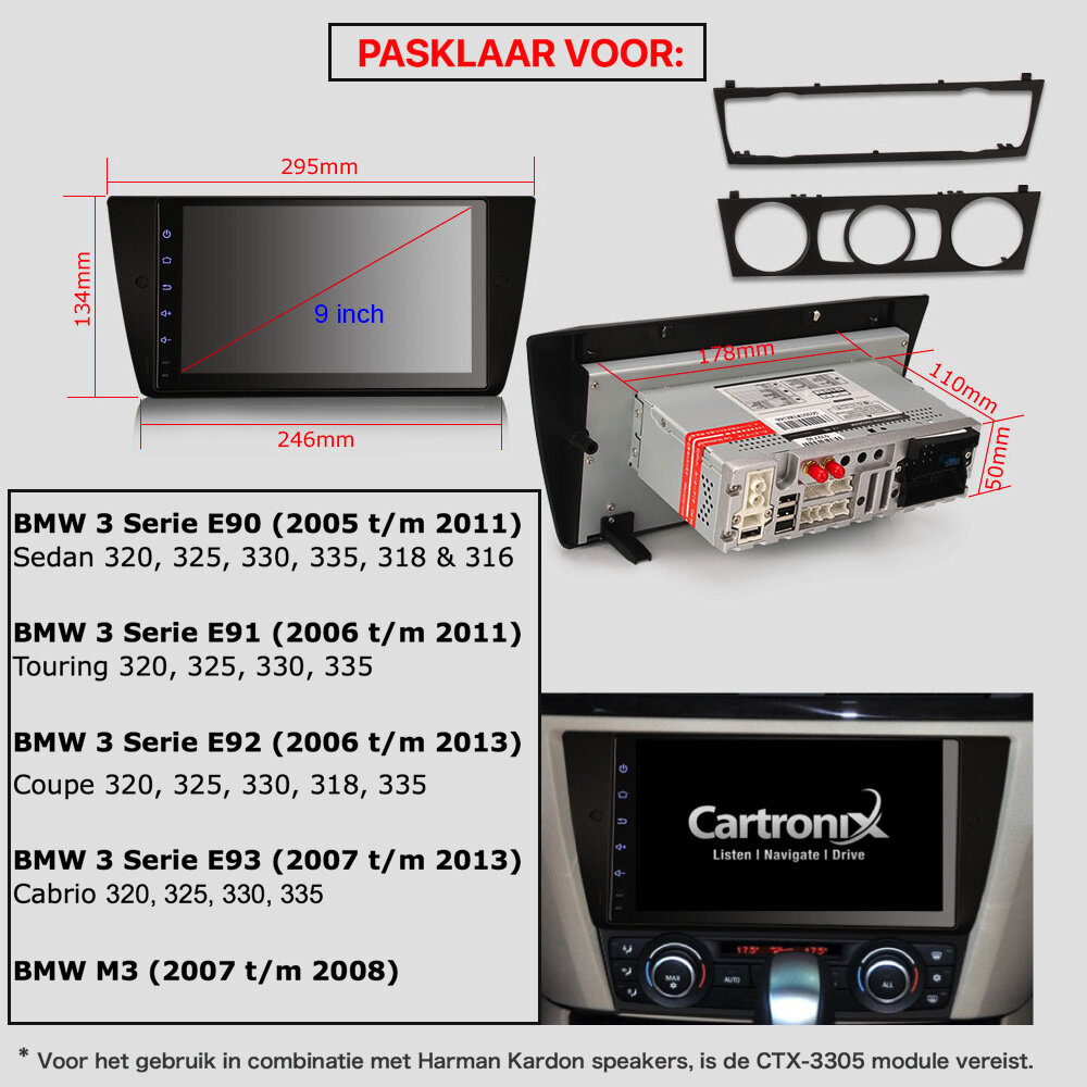 Cartronix BMW 3 Serie Autoradio | Full Touch | Android 10 | E90 E91 E92 E93 Cartronix BMW 3 Serie Autoradio | Full Touch | Android 10 | E90 E91 E92 E93