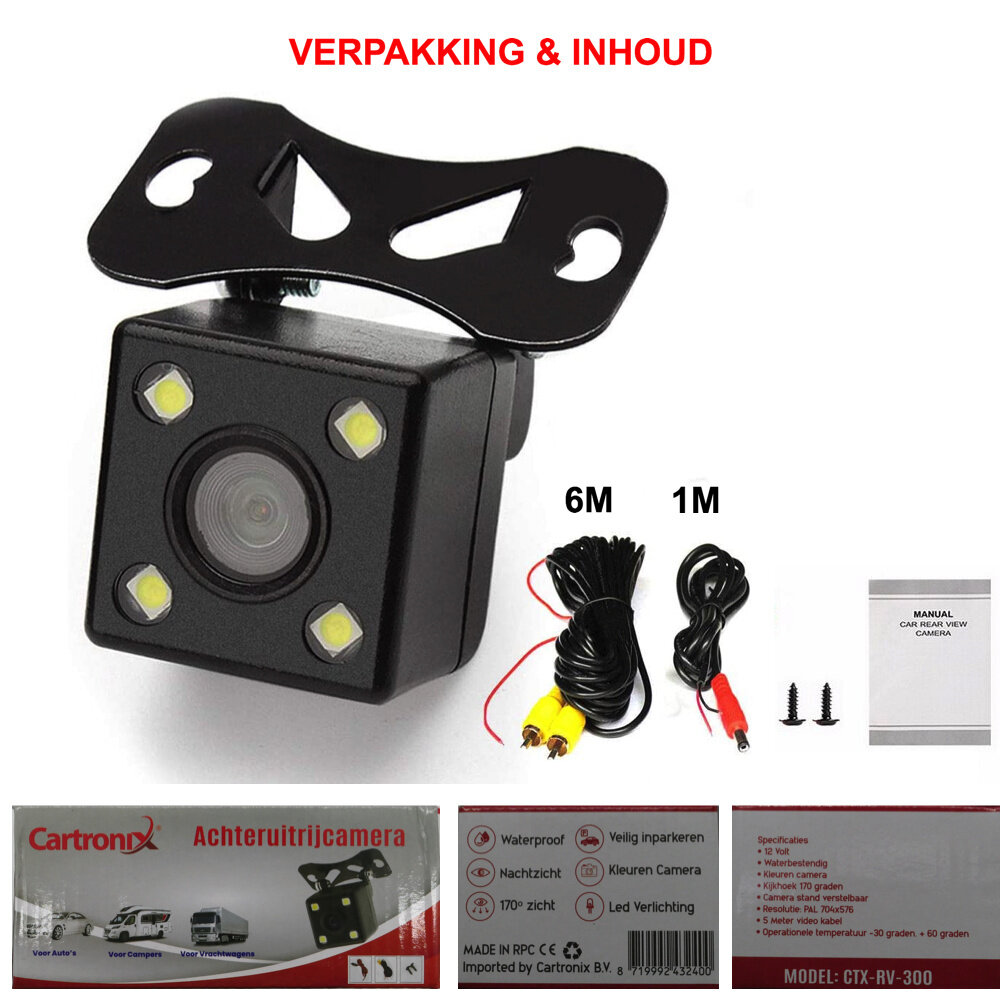 Cartronix Cartronix RV-300 Achteruitrijcamera | Universeel | 4 LED | Nachtzicht | Waterproof | Auto