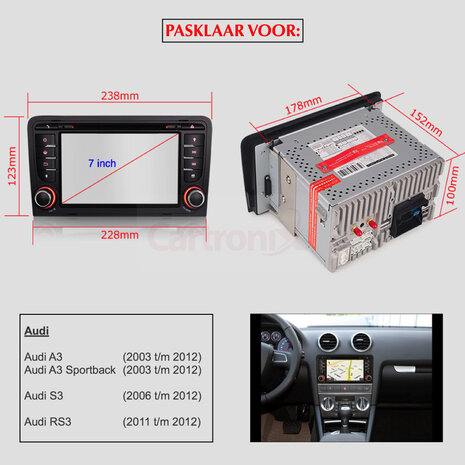Cartronix Audi A3/S3/RS3 Autoradio |  Draadloos CarPlay | Android 10