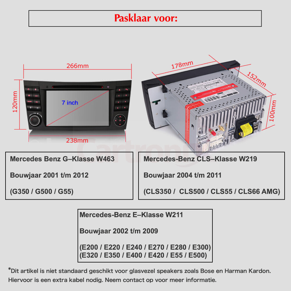 Cartronix Mercedes CLS w219 navigatie | E-Klasse w211 autoradio | G-klasse W463