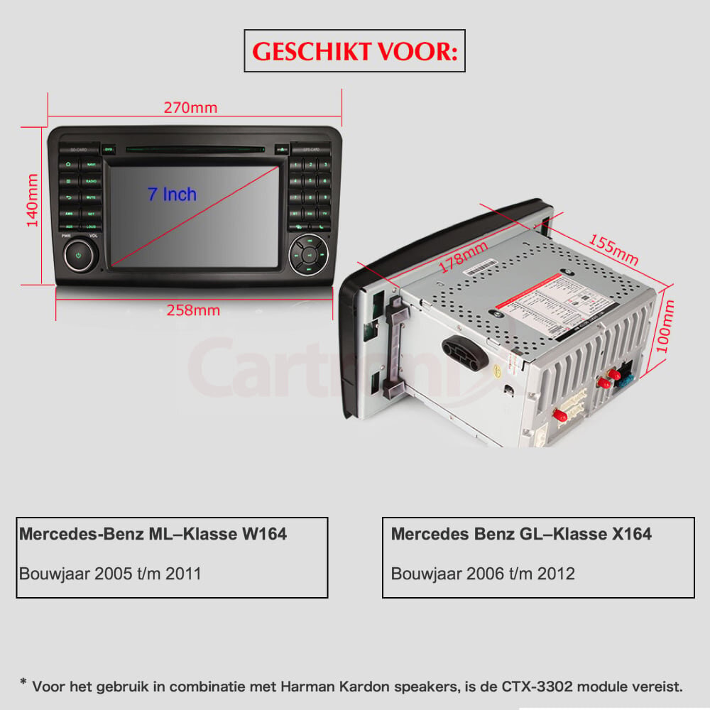 Cartronix Mercedes ML W164 Navigatie | Draadloos CarPlay | Android Auto