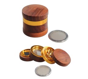 Aluminium & Wooden Weed Grinder 4-Part (Black Leaf)