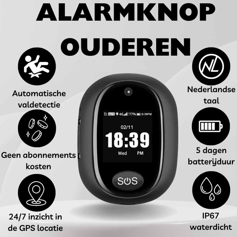 THOGO alarmknop voor ouderen met valdetectie en SOS knop - GPS en 5 dagen batterijduur