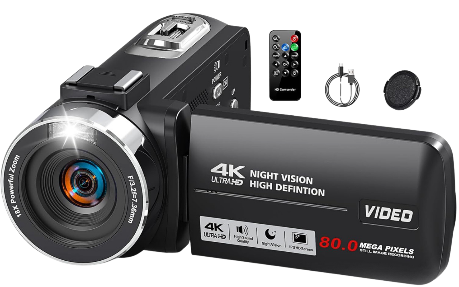 THOGO camcorder - 4K & 80 MP - 18x zoom - nachtvisie