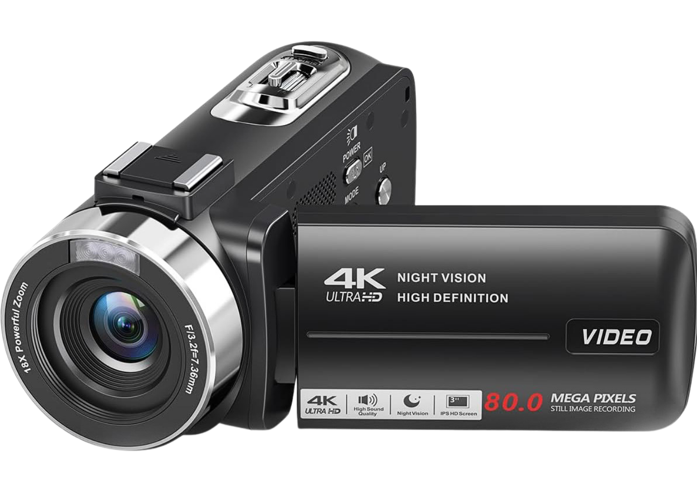 THOGO camcorder - 4K & 80 MP - 18x zoom - nachtvisie