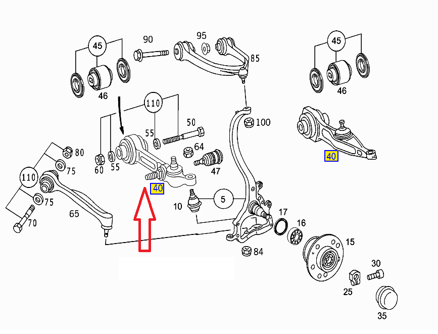 MERCEDES-BENZ Mercedes CL-Class S-Class C215 W220 ABC front lower wishbone left/right A2153300307 A2153300607