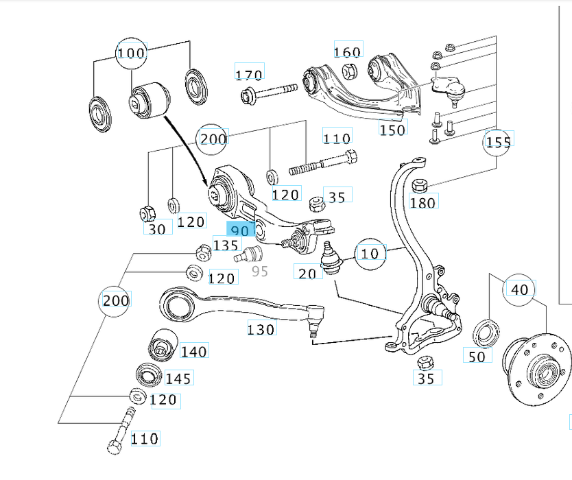 MERCEDES BENZ SL Classe R230 bras de commande inférieur avant gauche