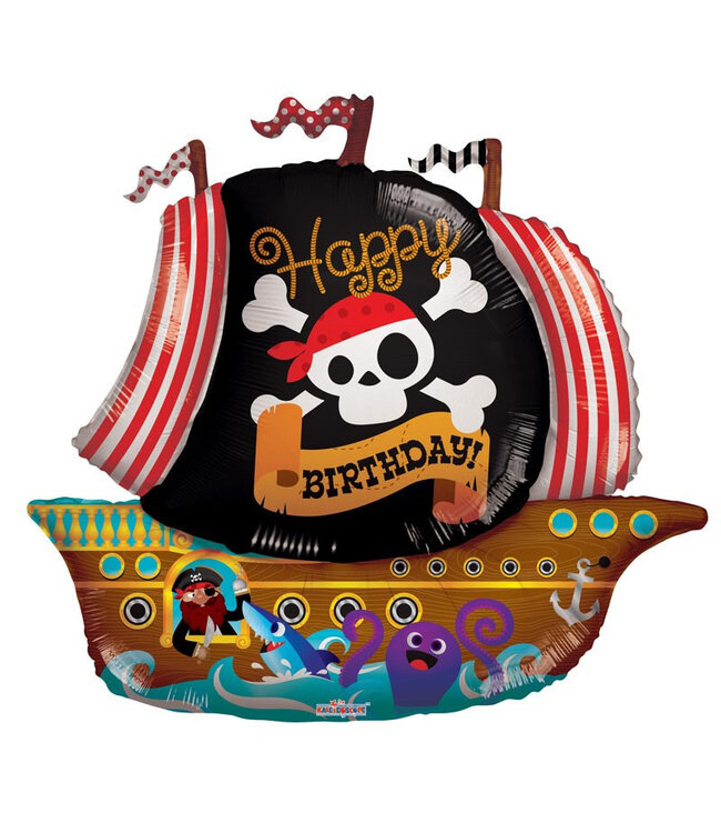 Piratenschiff Kaleidoskop Folienballon Happy Birthday | Höhe 92 Zentimeter | Bestellung pro 5 Ballons