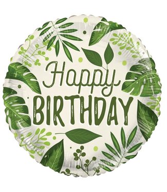 4A Ballon vert biodégradable avec feuilles Happy Birthday | Hauteur 45 centimètres | Par 10 pièces