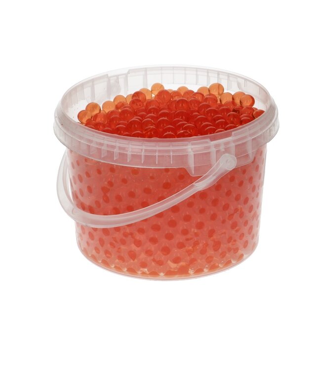 Orange decorative gel pearls for garnishing | Pearl diameter 9 millimetres | Bucket content 2.5 litres | Available for individual purchase