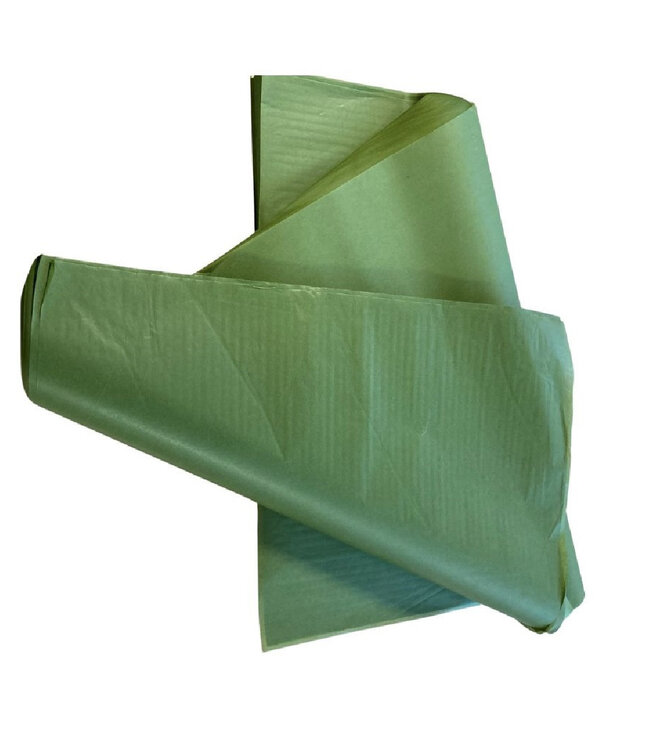 Olijfgroen zijde papier vel | Afmetingen 50 x 75 centimeter | Gewicht 17 gram | 480 vellen per verpakking | Per stuk te bestellen