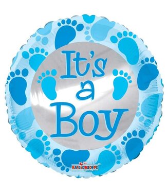 4A Middenblauwe folie ballon met voetjes It's a Boy | Hoogte 45 centimeter | Per 10 stuks