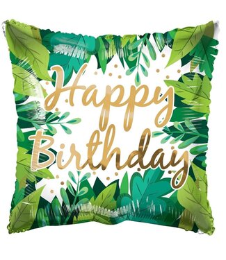 4A Groene vierkante biologisch afbreekbare ballon Happy Birthday | Hoogte 45 centimeter | Per 10 stuks