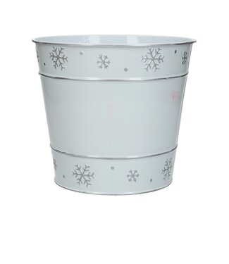 4A Weißer Zinktopf mit Schneeflocke | Durchmesser 18 Zentimeter | Höhe 16 Zentimeter | Pro 6 Stück