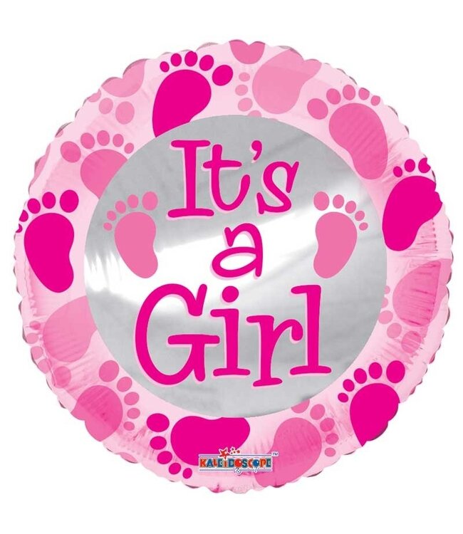 Rosa Kaleidoskop Folienballon mit Füßen It's a Girl | Höhe 45 Zentimeter | Bestellung pro 10 Ballons