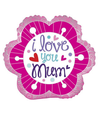 4A Gemengde kleuren bloem folie ballon I Love You Mum | Hoogte 45 centimeter | Per 10 stuks