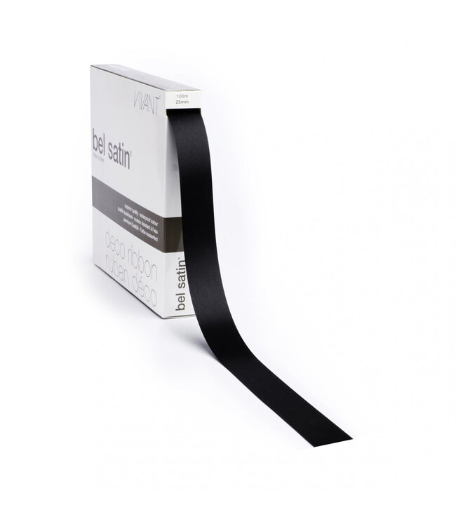 Black satin ribbon | Width 25 millimetres | Length 100 metres | Ordered by piece