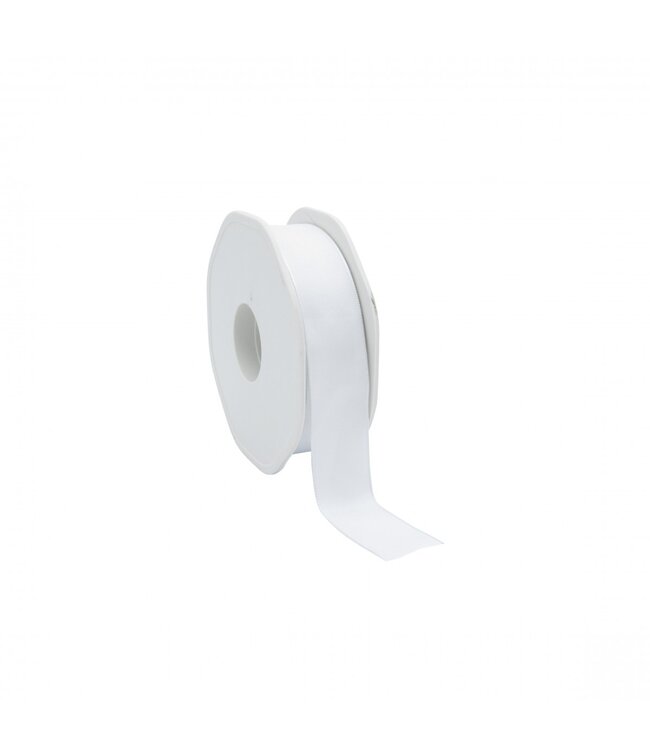 White fabric with wire ribbon | 23 millimetres wide | Length 20 metres | Ordered by piece