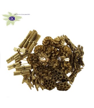 QC Gold coloured artistic bouquet with glitter | 40 leaflets on stick | Length 50 centimetres | Per piece