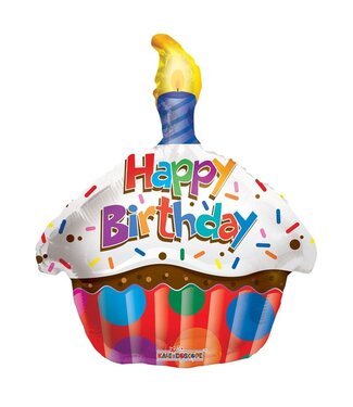 4A Mixed colour foil balloon Happy Birthday Cupcake | Height 45 centimetres | Per 10 pieces