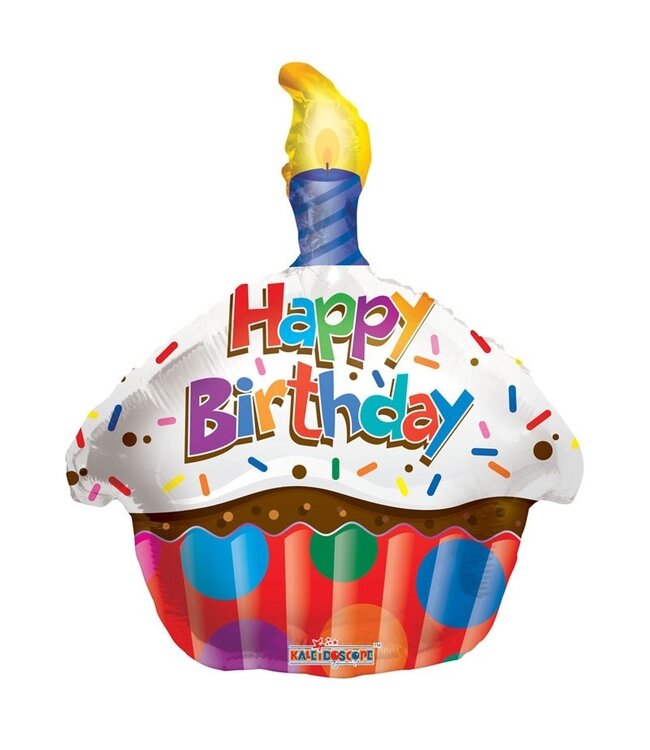 Mixed colour Kaleidoscope foil balloon Happy Birthday Cupcake | Height 45 centimetres | Order per 10 balloons