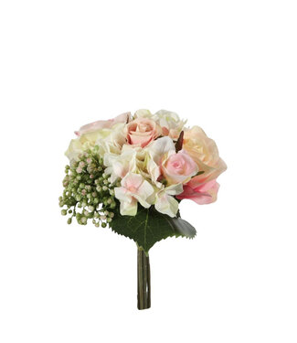 4A Kunstbloemen Rosa/Hydrangea boeket 22cm  | Per stuk