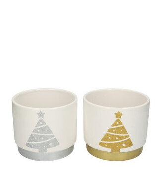 4A Kerst Keramiek pot Kerstb.| Diameter 13 centimeter | Hoogte 11.5 centimeter | Per 6 stuks