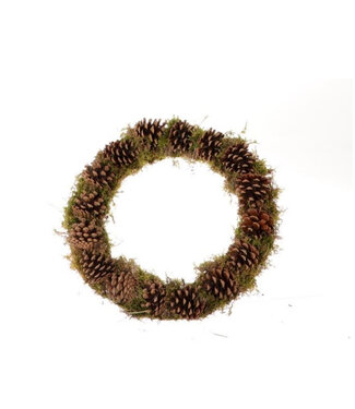 4A Couronne naturelle avec pommes de pin et mousse de spores | Diamètre 40 centimètres | Par pièce