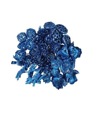 QC Metallic antique blue artistic bouquet with glitter | 40 leaflets on stick | Length 50 centimetres | Per piece