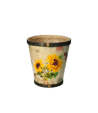 4A Gemengde kleuren houten Zonnebloem pot | Diameter 13 centimeter | Hoogte 14 centimeter | Per 10 stuks