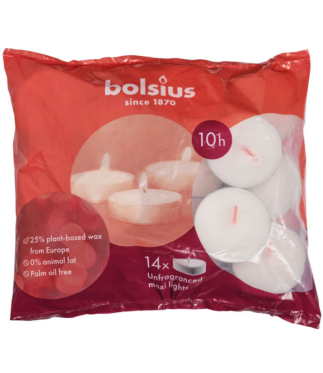 Bougies à réchaud Bolsius blanches | 10 heures de combustion | 14 bougies à réchaud par paquet | Commande par pièce
