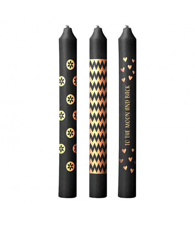Black deco candles | Diameter 2.2 centimetres | Height 20 centimetres | 3 candles per set | Can be ordered per piece