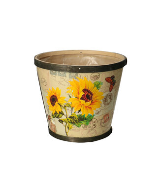 4A Gemengde kleuren houten Zonnebloem pot | Diameter 17 centimeter | Hoogte 15 centimeter | Per 10 stuks