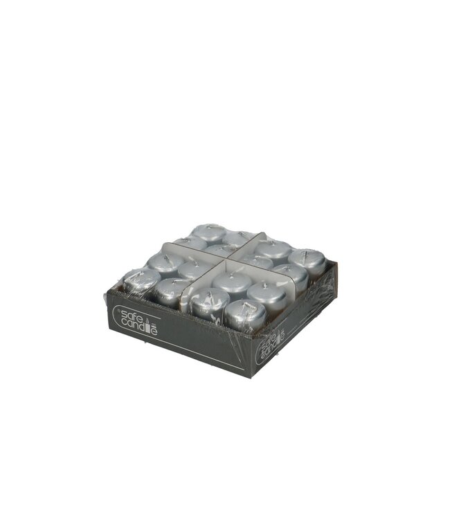 Zilverkleurige Safe Candle stompkaars | Diameter 4 centimeter | Hoogte 6 centimeter  | Per 16 kaarsen te bestellen