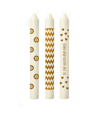 4A Goldfarbene Deko-Kerzen | Durchmesser 2,2 Zentimeter | Höhe 20 Zentimeter | 3 Kerzen pro Set | Pro Stück