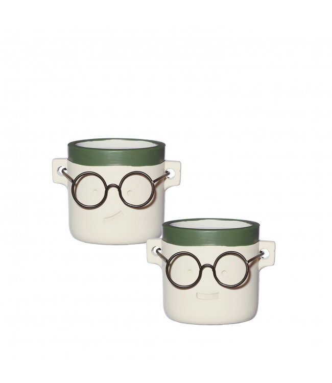 Groene keramiek Harry pot | Diameter hals 9 centimeter bodem 7 centimeter | Hoogte 7.5 centimeter ass. | Per 6 stuks te bestellen