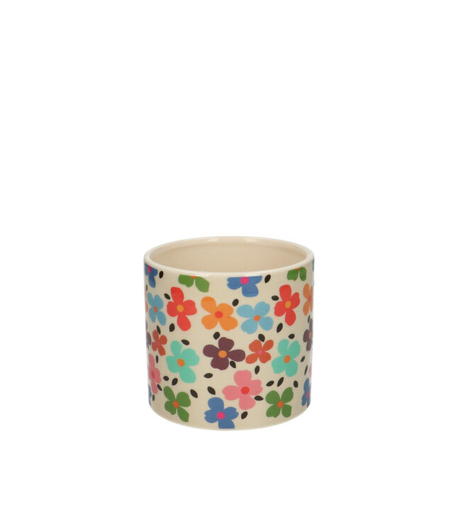 Gemengde kleuren keramiek Flowery pot | Diameter 10 centimeter | Hoogte 9.5 centimeter | Per 12 stuks te bestellen