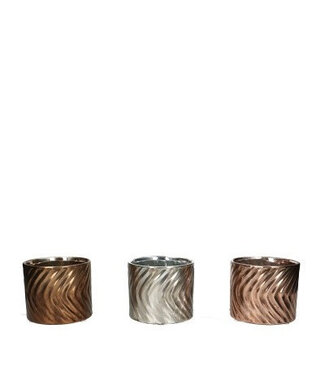 4A Gemengde kleuren keramiek Ribbed pot | Diameter 10.5 centimeter | Hoogte 8.5 centimeter | Per 12 stuks