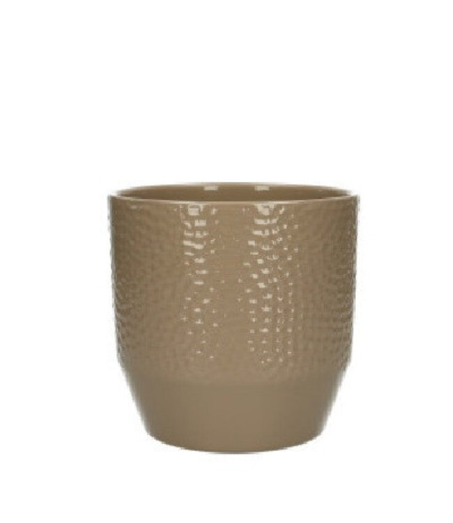 Beigekleurige keramiek Tirza pot dots | Diameter 14 centimeter | Hoogte 13.5 centimeter | Per 6 stuks te bestellen